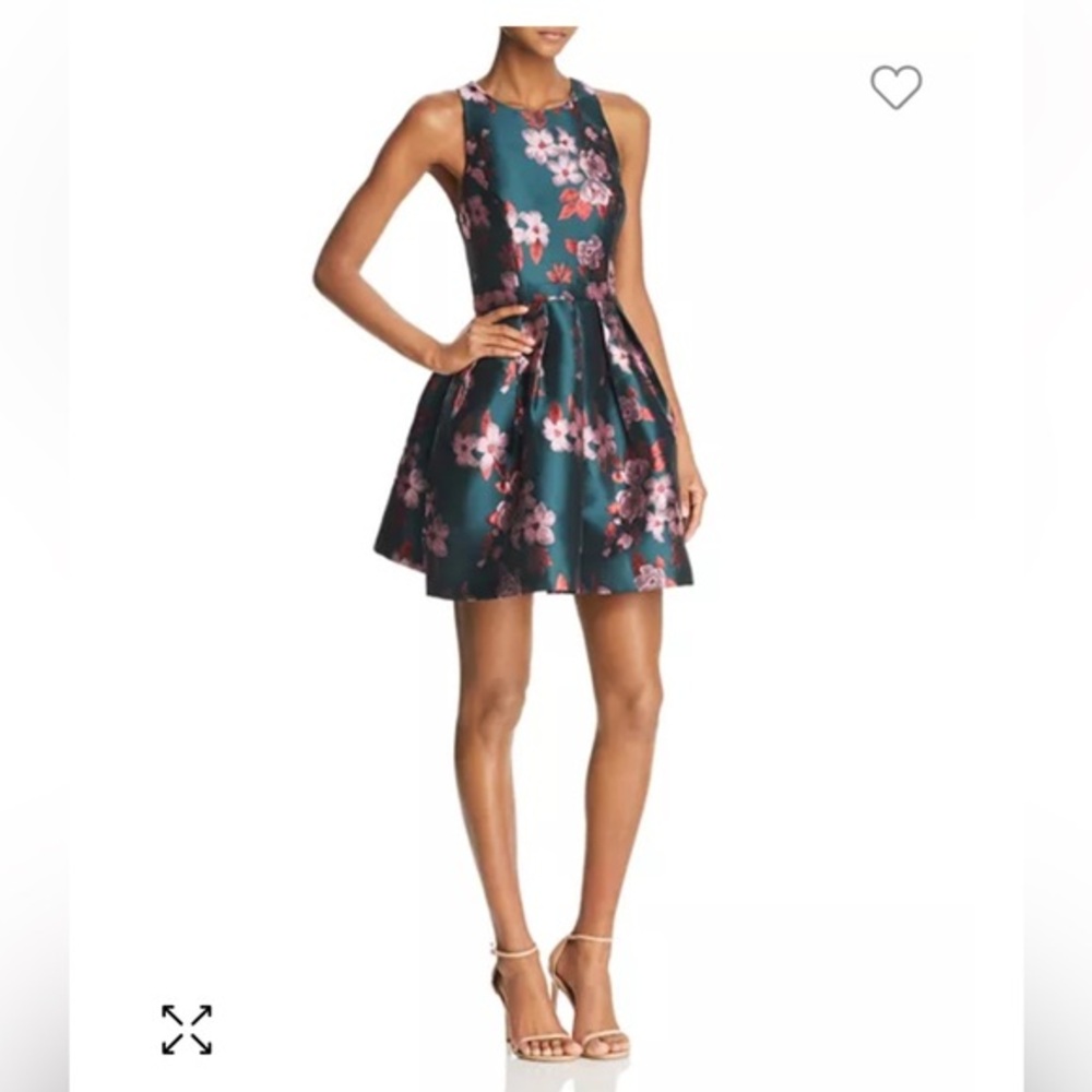 Aidan Mattox Teal Floral Fit-and-Flare Cocktail Dress